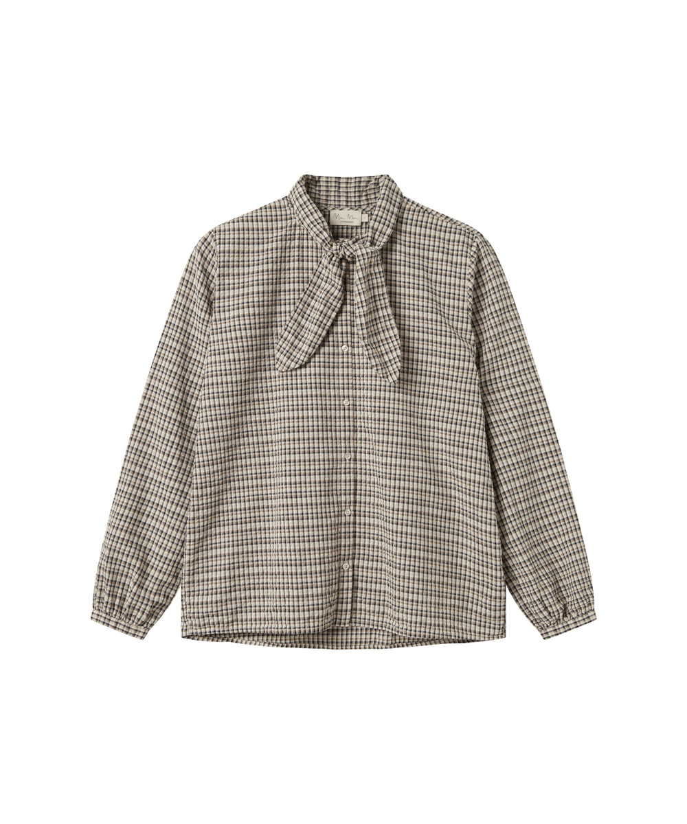 Brun ternet bluse til kvinder med sløjfe i halsen