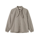 Brun ternet bluse til kvinder med sløjfe i halsen