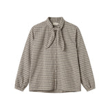 Brun ternet bluse til kvinder med sløjfe i halsen