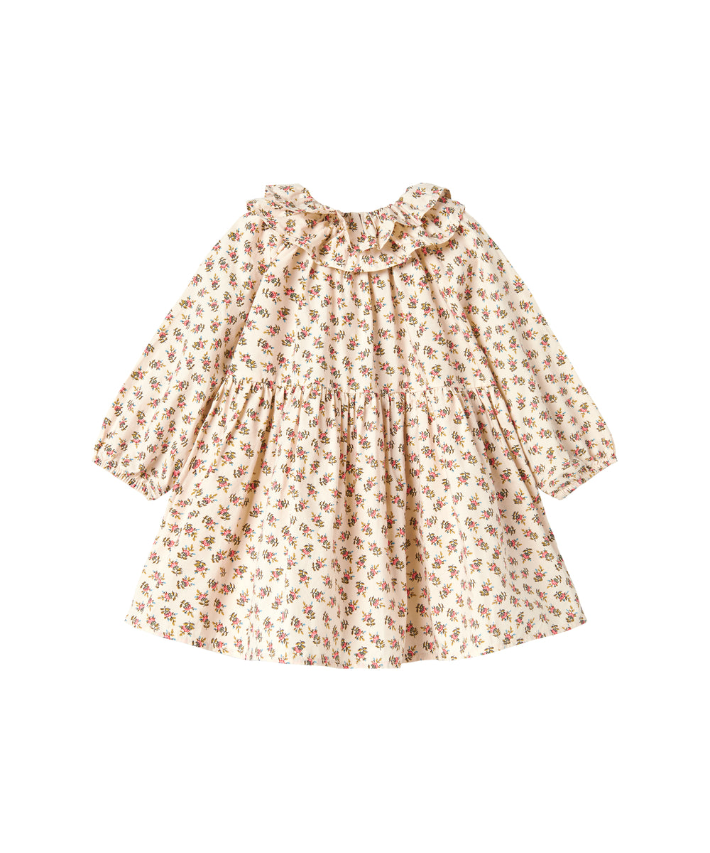 Kjole med blomstermønster og rund flæsekrave