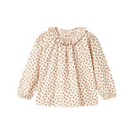 Bluse med blomstermønster og rund flæsekrave