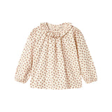 Bluse med blomstermønster og rund flæsekrave