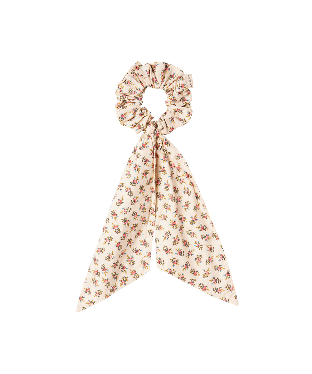 Hårelastik med blomsterprint og bindebånd