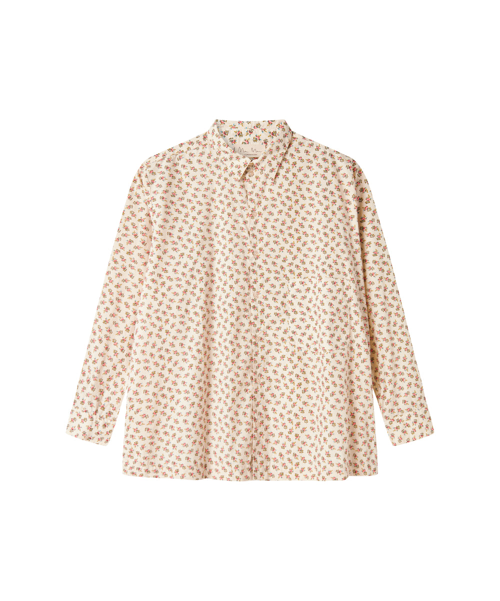 Blomstret skjorte til kvinder med lange ærmer og klassisk krave