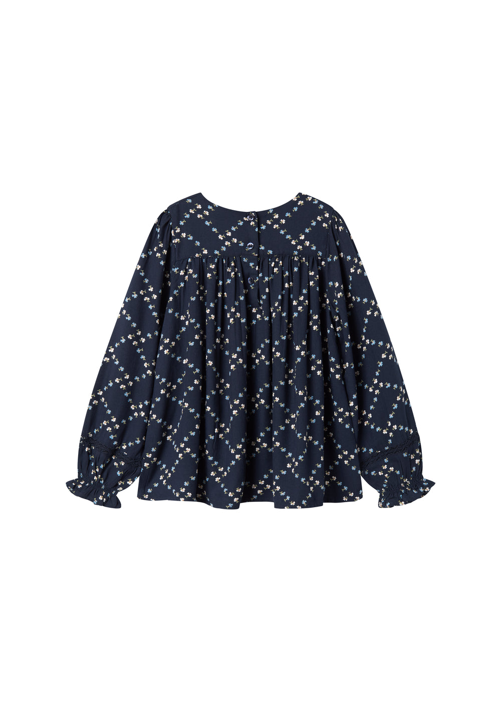 Mørkeblå bluse til børn med mønster og lange ærmer