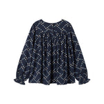 Mørkeblå bluse til børn med mønster og lange ærmer
