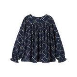 Mørkeblå bluse til børn med mønster og lange ærmer