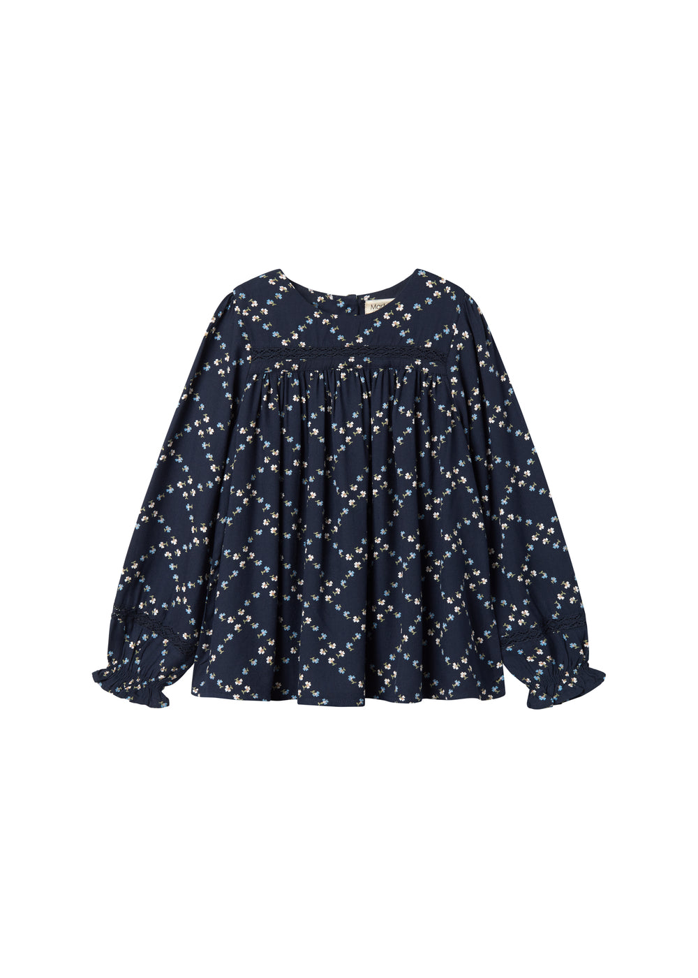Mørkeblå bluse til børn med mønster og lange ærmer