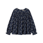 Mørkeblå bluse til børn med mønster og lange ærmer