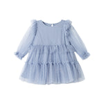 Blå tylkjole til børn med lag-på-lag og flæsedetaljer