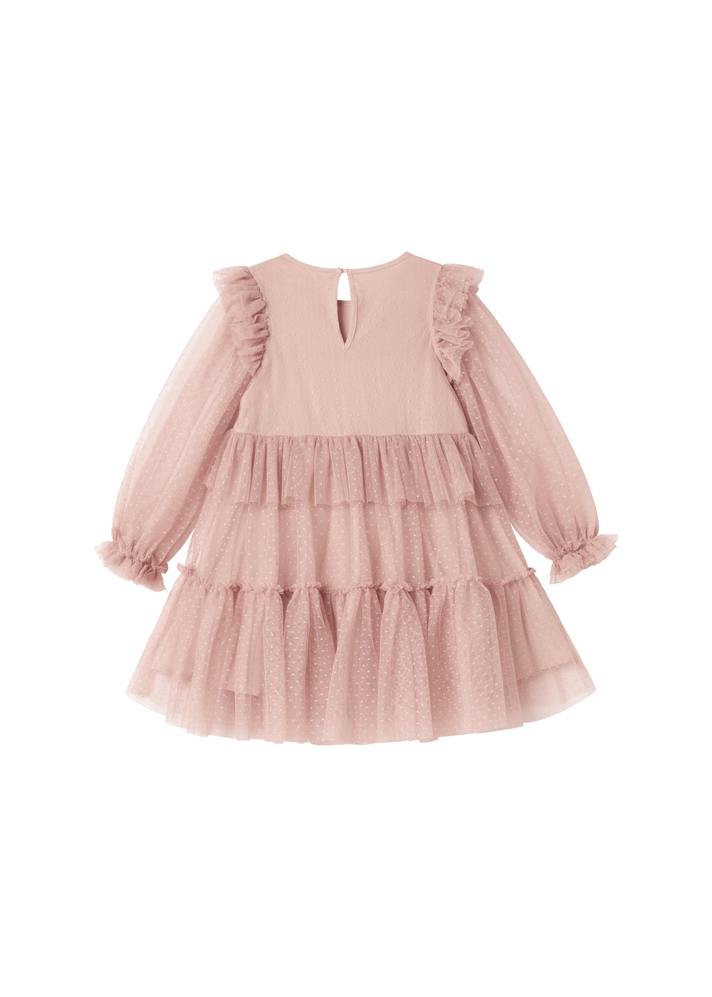 Rosa tylkjole til børn med lagdelt design og lange ærmer