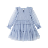 Blå tylkjole til børn med lagdelt design og lange ærmer