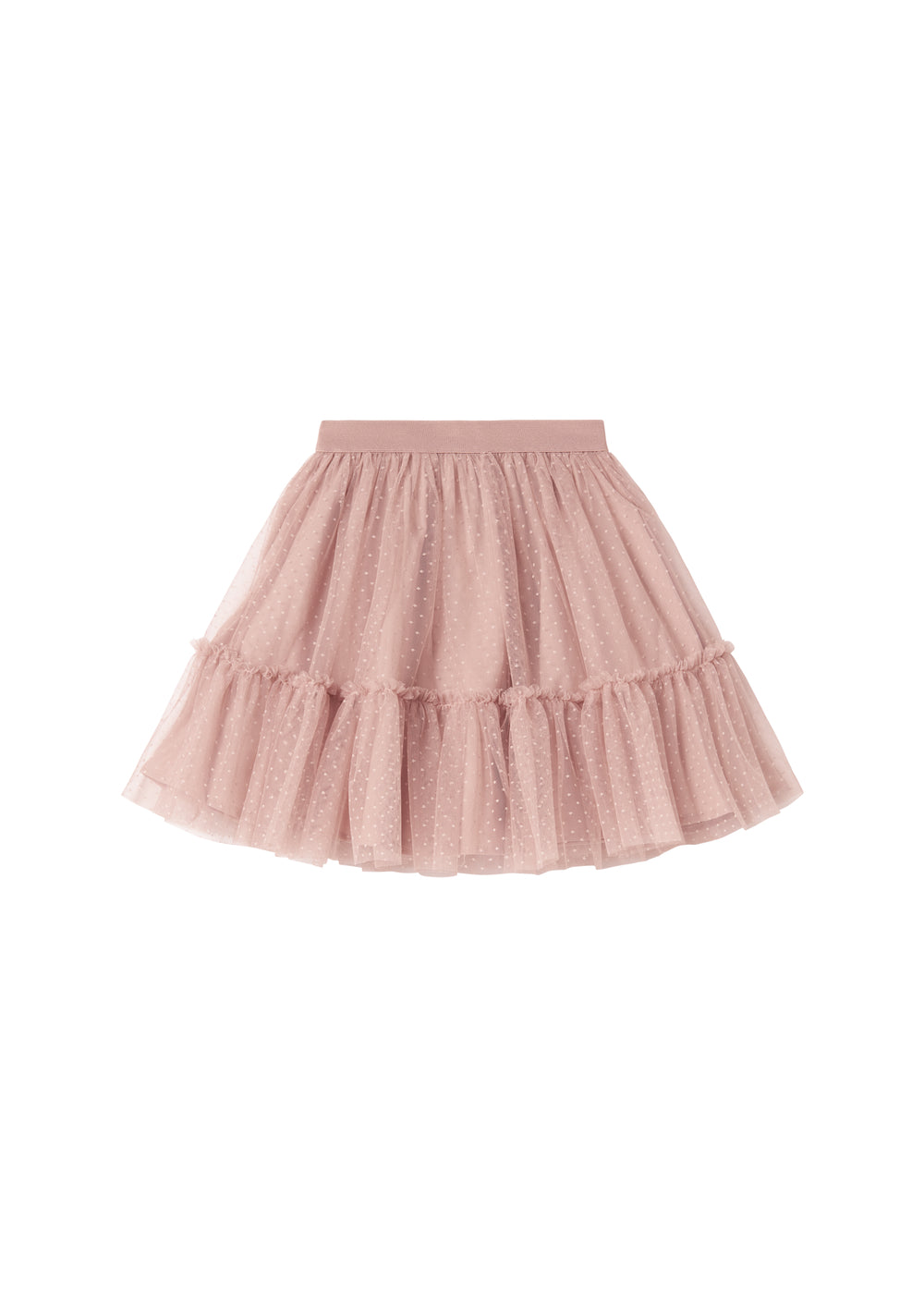 Lyserød tylnederdel til børn med lagdelt design og elastik i taljen
