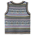 Strikket babyvest med farverigt mønster og V-hals