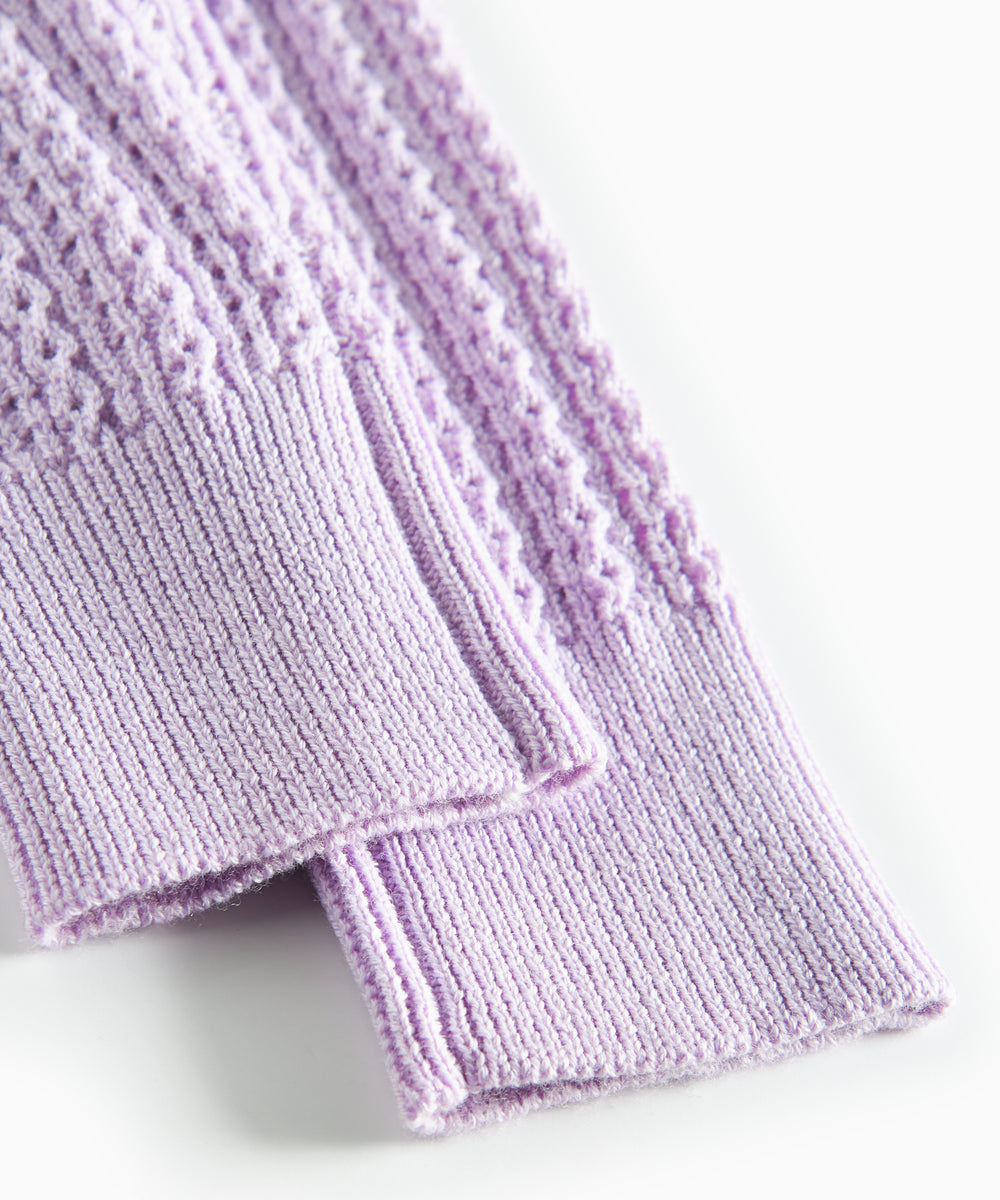 Strikkede lilla leggings til baby i blødt bomuld