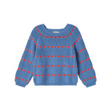 Blå striktrøje til børn med røde hjerter og lange ærmer