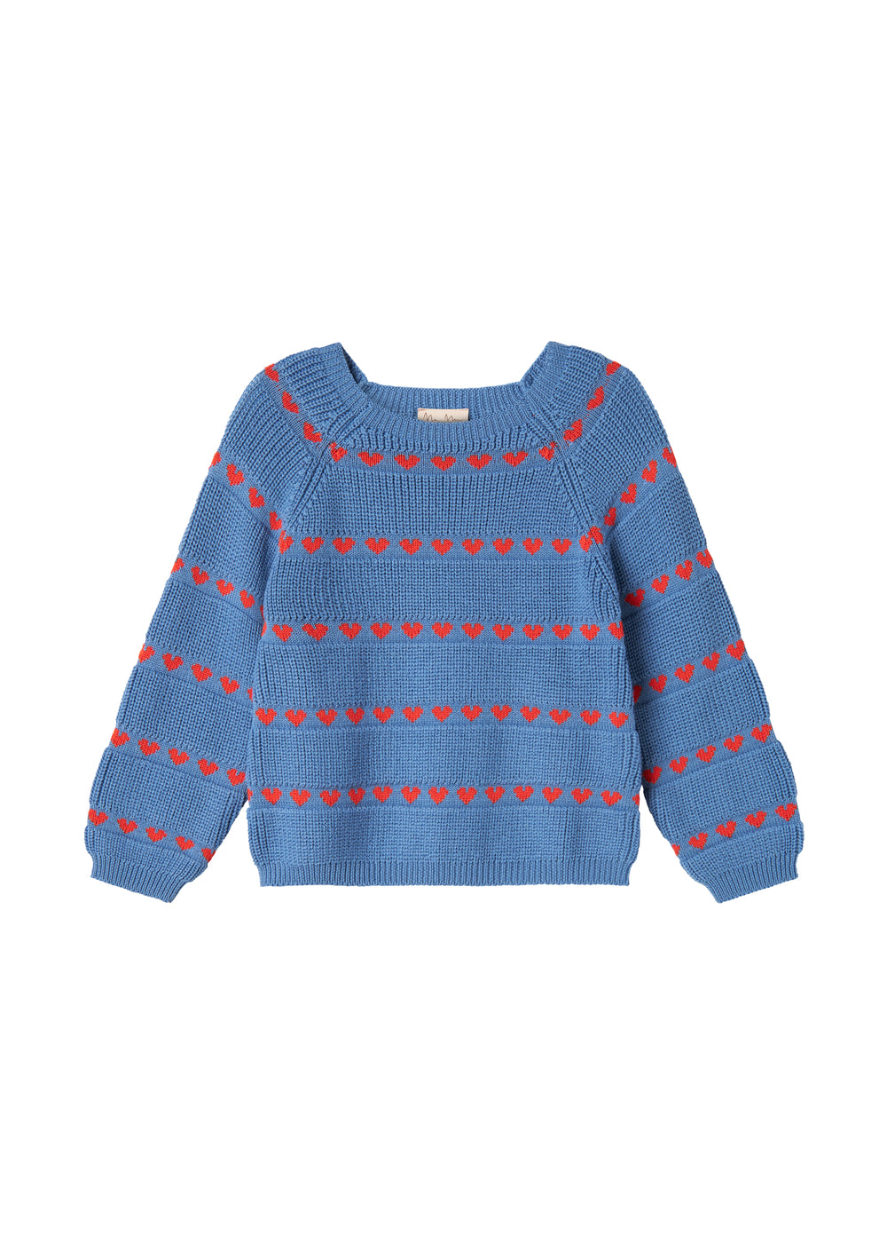 Blå striktrøje til kvinder med røde hjerter og rund hals