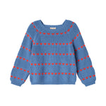 Blå striktrøje til kvinder med røde hjerter og rund hals