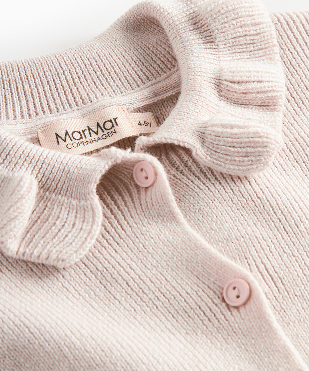 Offwhite cardigan til børn med krave og knaplukning foran