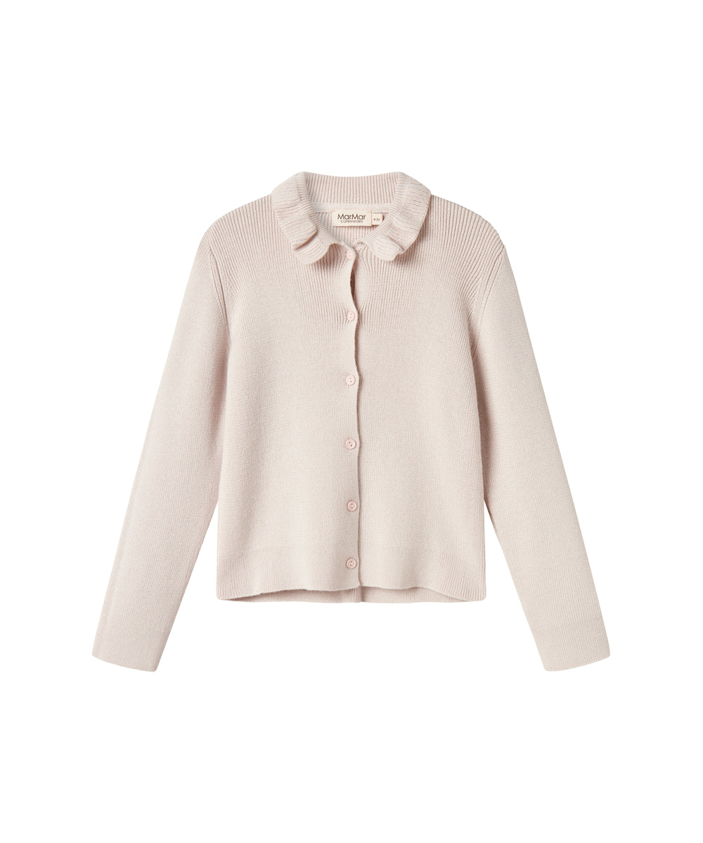 Hvid cardigan til børn med krave og knaplukning foran