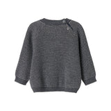Mørkegrå strikket babypullover med rund hals