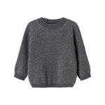 Mørkegrå strikket babypullover med rund hals