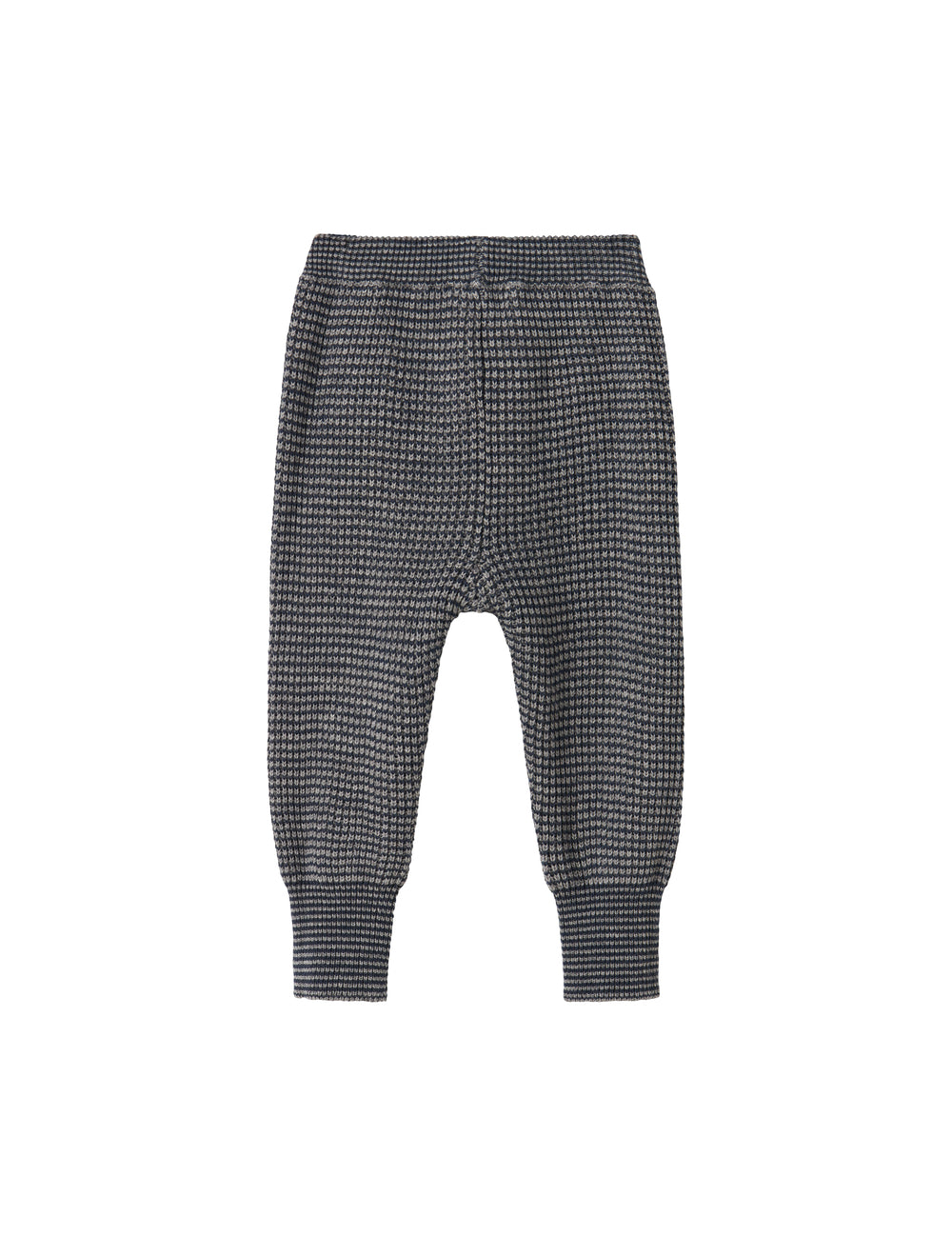 Mørkegrå strikkede babybukser med elastisk talje og ribkanter