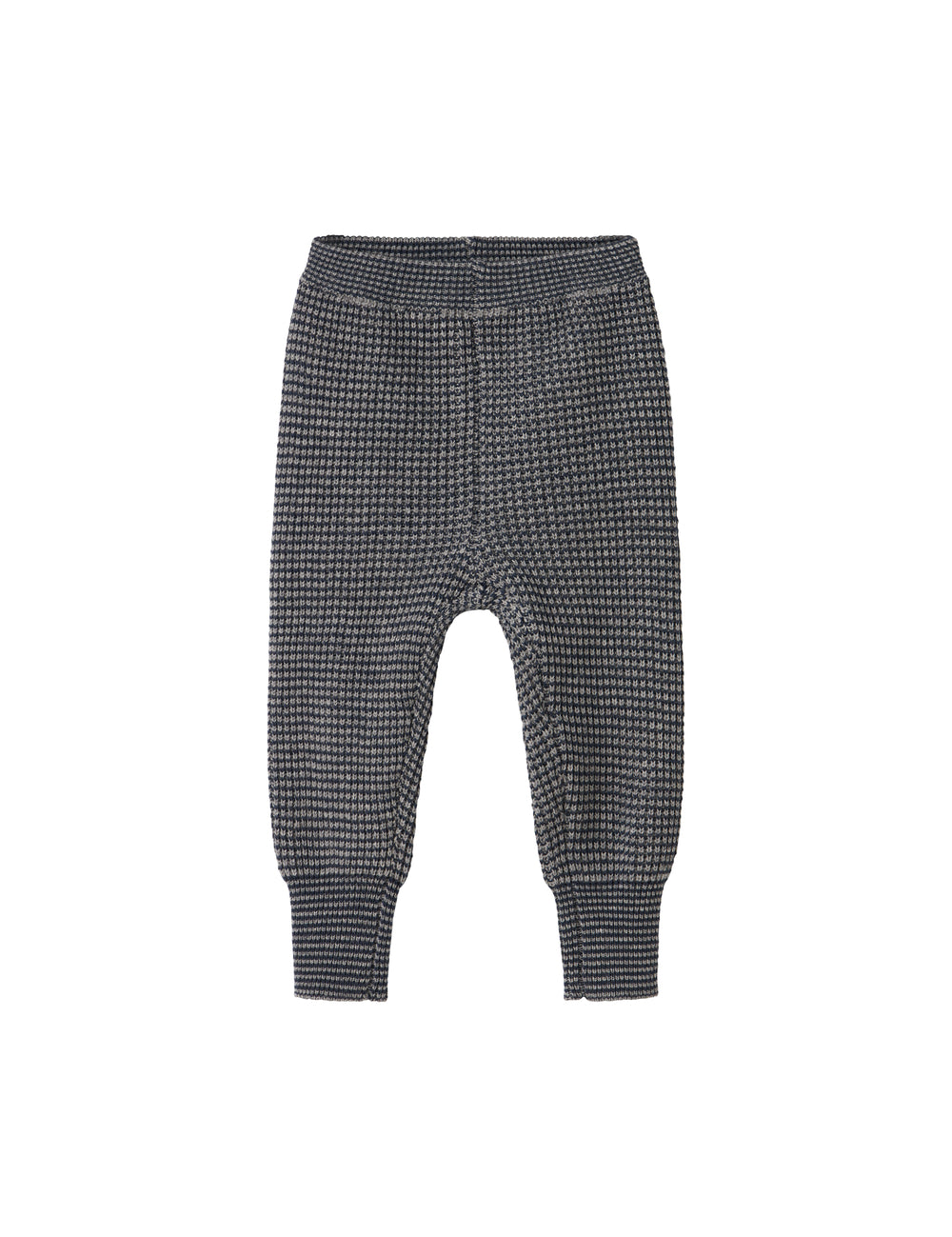 Mørkegrå strikkede babybukser med elastisk talje og ribkanter