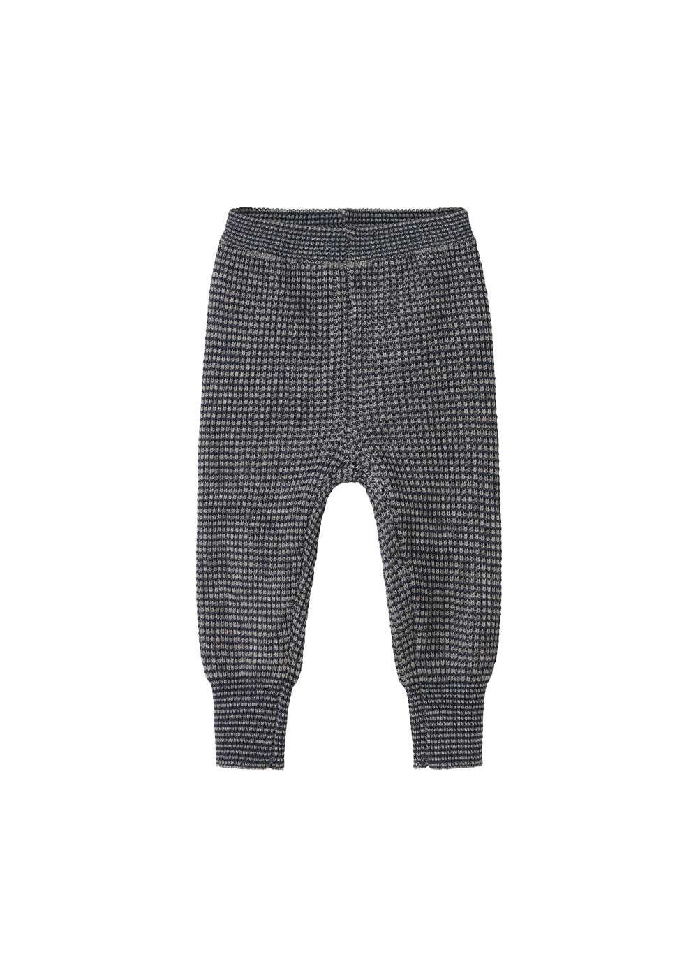 Mørkegrå strikkede babybukser med elastisk talje og ribkanter