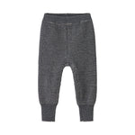 Mørkegrå strikkede babybukser med elastisk talje og ribkanter