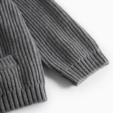 Mørkegrå strikket damecardigan med knapper og lommer