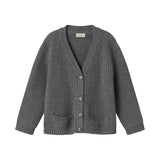 Mørkegrå strikket damecardigan med knapper og lommer