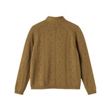 Brun strikket cardigan til børn med knapper og sløjfe ved halsen