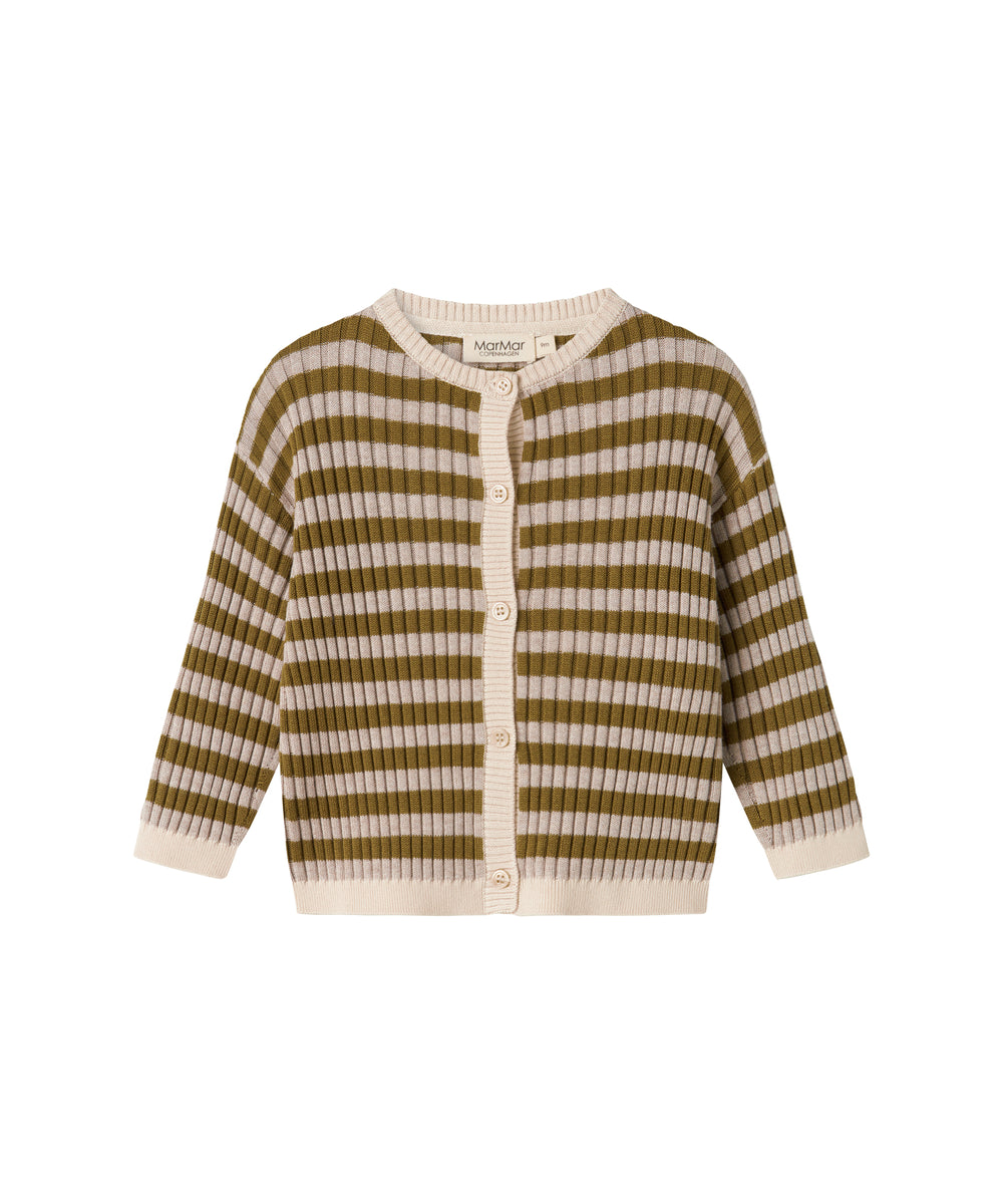 Stribet strikcardigan til børn med knaplukning og rund hals
