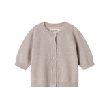 Beige/grå strikket babycardigan med knaplukning foran