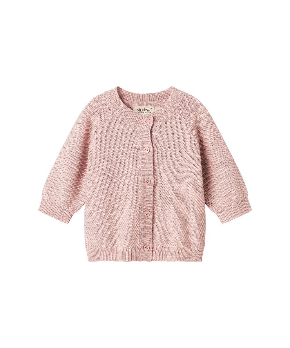 Lyserød strikket babycardigan med lange ærmer