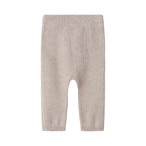 Beige strikkede babybukser med elastik i taljen