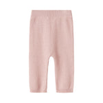Lyserøde strikkede babybukser med elastik i taljen
