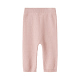 Lyserøde strikkede babybukser med elastik i taljen