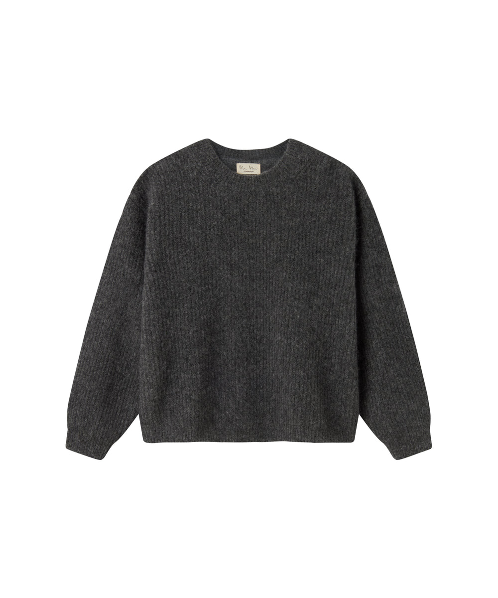 Mørkegrå strikbluse til kvinder med lange ærmer