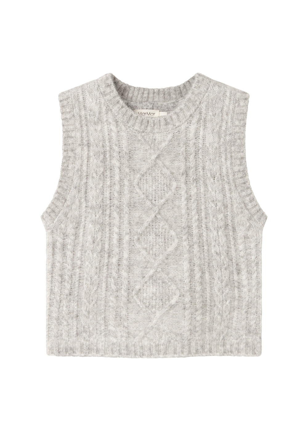 Strikvest til børn i lysegrå uld med kabelmønster