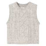 Strikvest til børn i lysegrå uld med kabelmønster