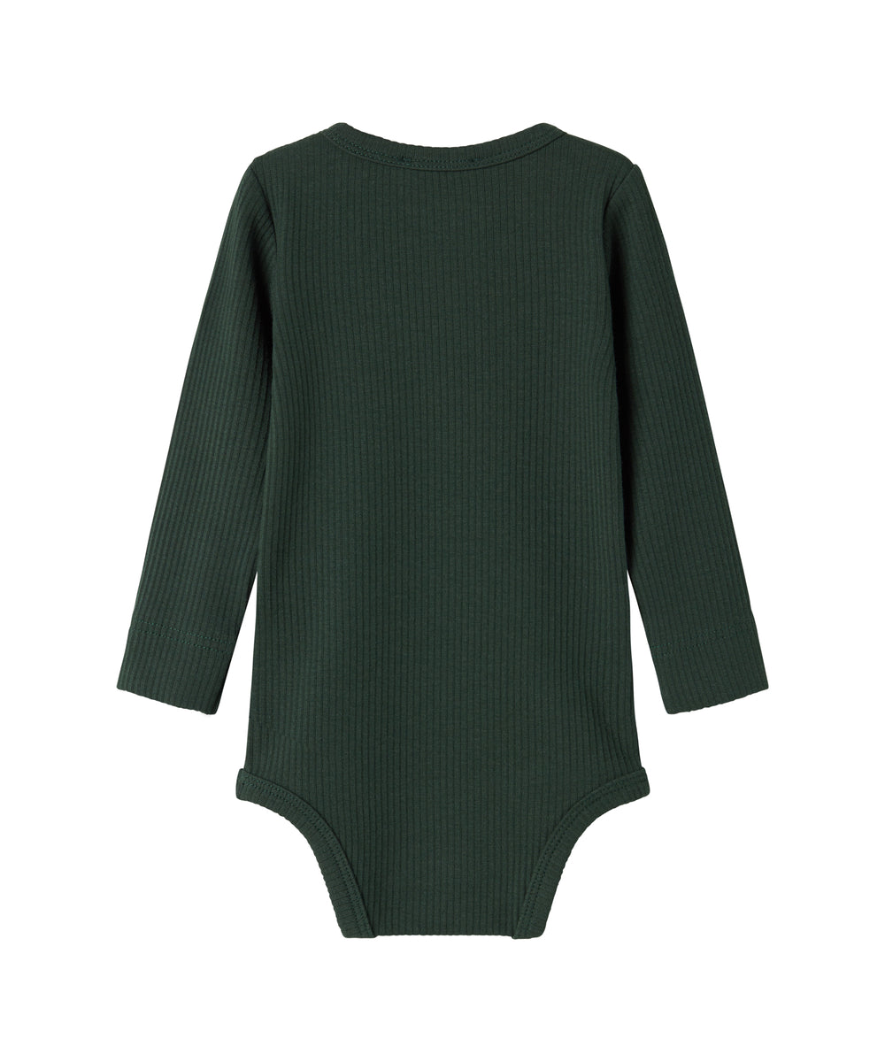 Grøn ribbet body med stolpe knaplukning til baby