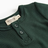 Grøn ribbet body med stolpe knaplukning til baby