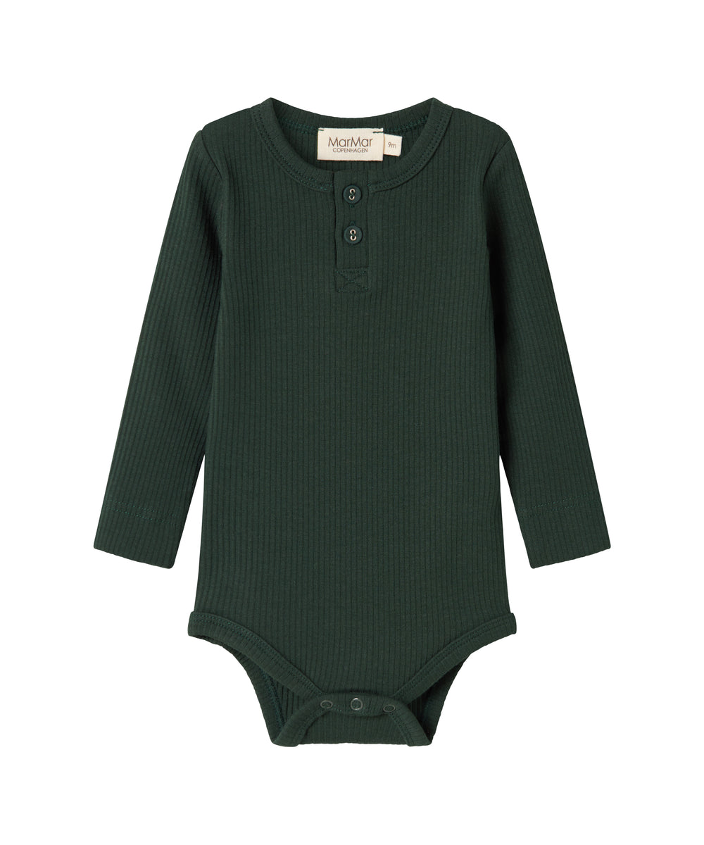 Grøn ribbet body med stolpe knaplukning til baby