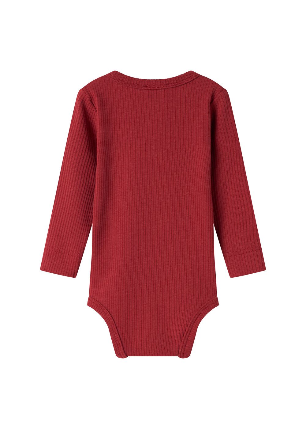 Rød ribbet body med stolpeknaplukning til baby