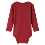 Rød ribbet body med stolpeknaplukning til baby