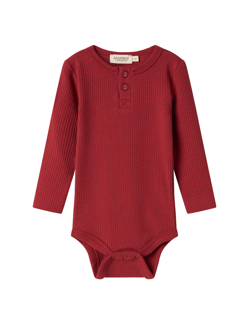 Rød ribbet krop med stolpeknaplukning til baby