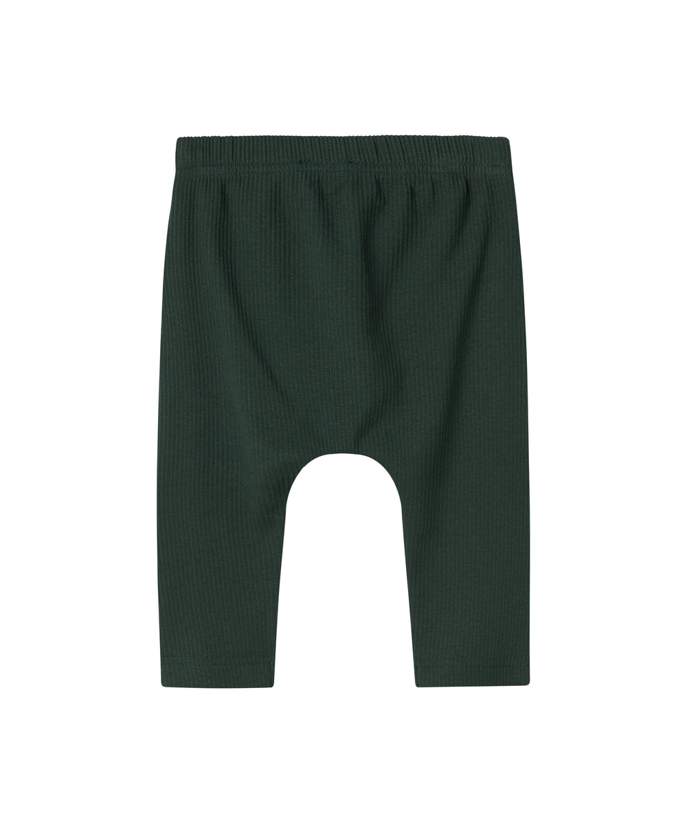 Grøne ribbede babybukser med snøre i taljen