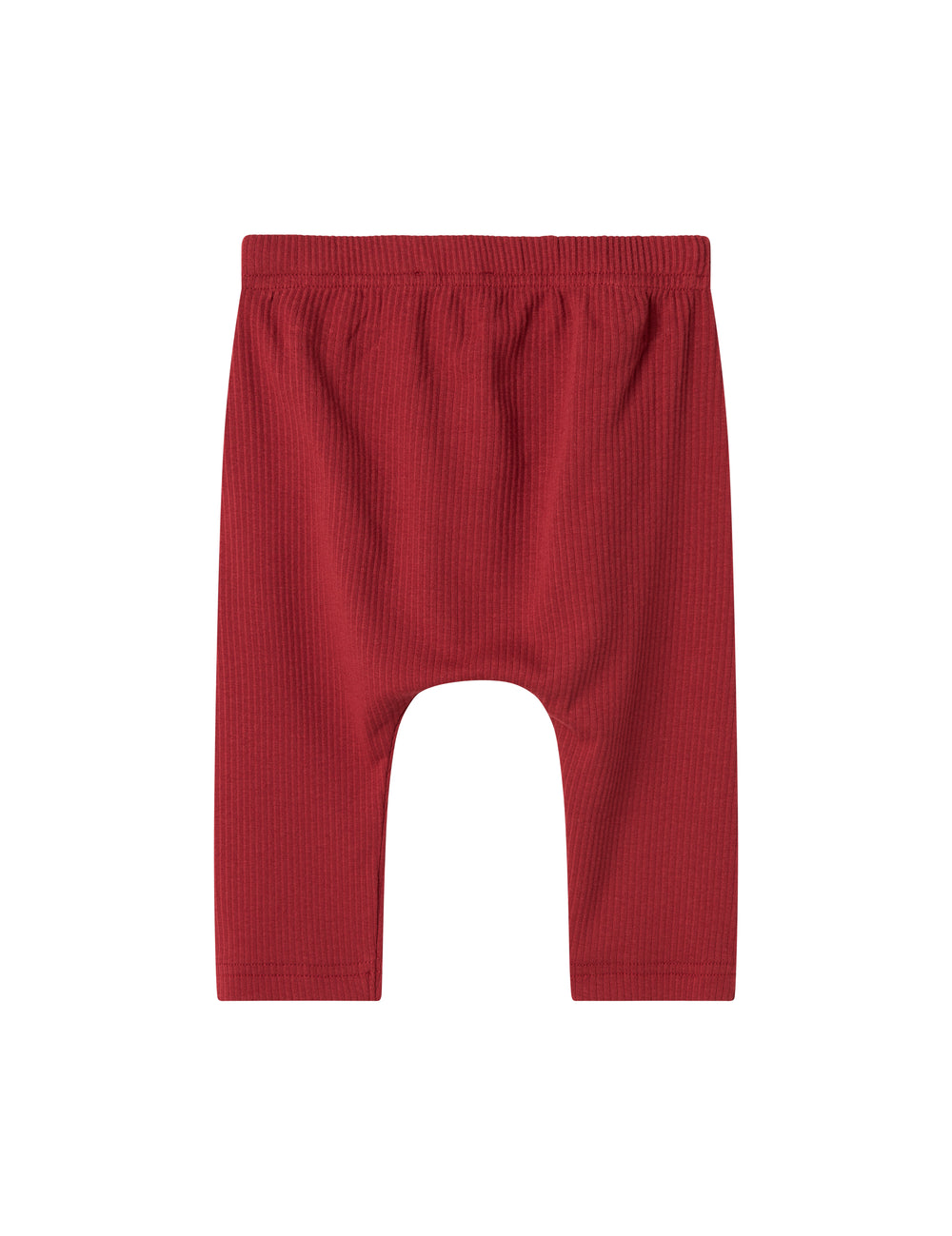 Røde ribbede babybukser med snøre i taljen
